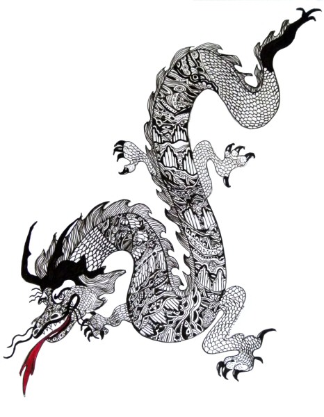 Dragon Pen and Ink Drawing by Joni LaBollita